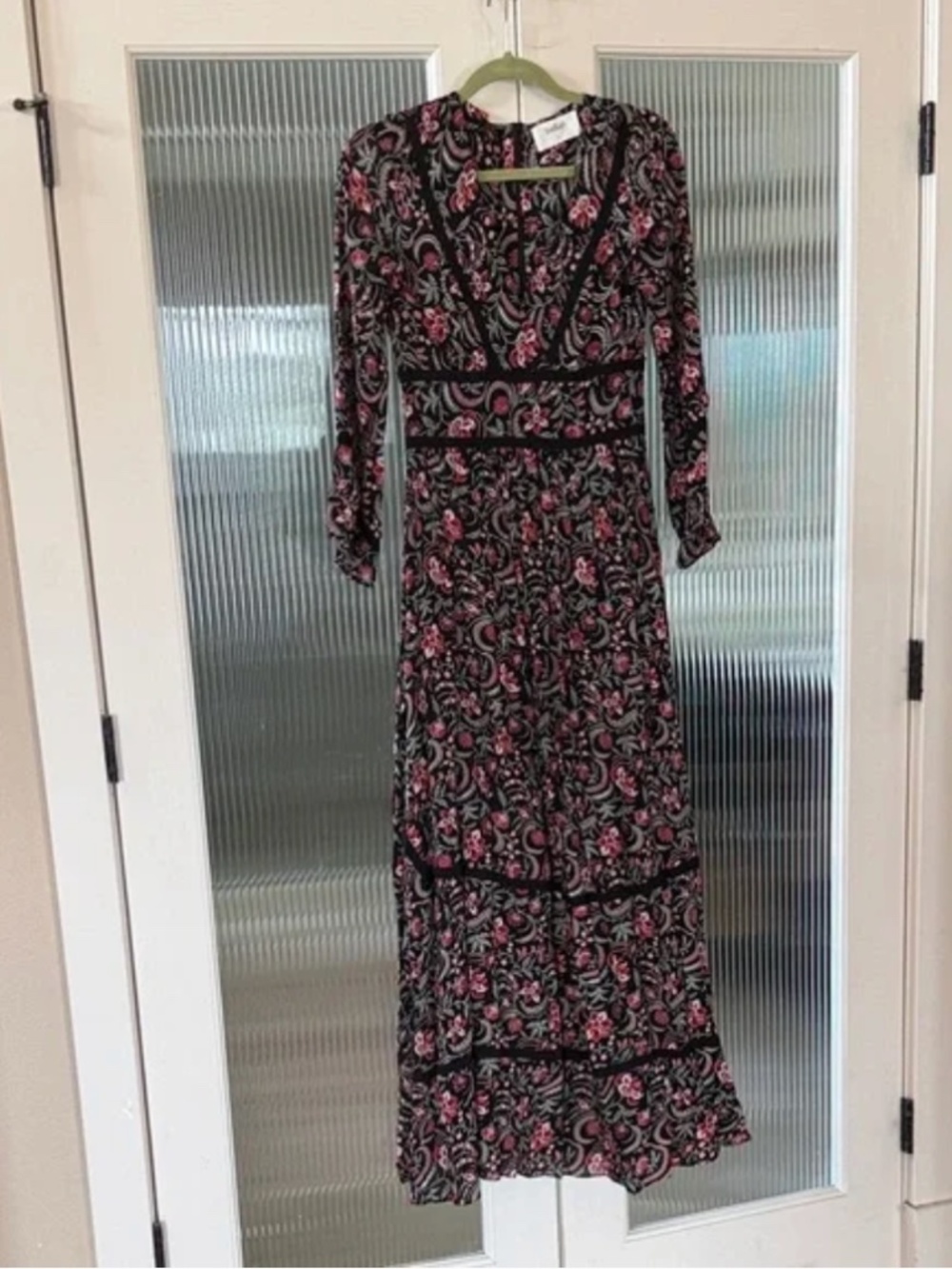 ba&sh Black and Pink Long Sleeve Dress